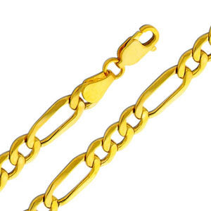 14K Yellow Gold 5.3mm Hollow Figaro 3+1 Chain Necklace with Lobster Claw Clasp