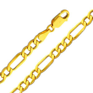 14K Yellow Gold 4.4mm Hollow Figaro 3+1 Chain Necklace with Lobster Claw Clasp