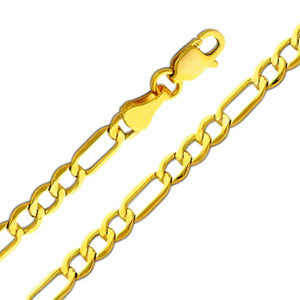 14K Yellow Gold 3.5mm Hollow Figaro 3+1 Chain Necklace with Lobster Claw Clasp