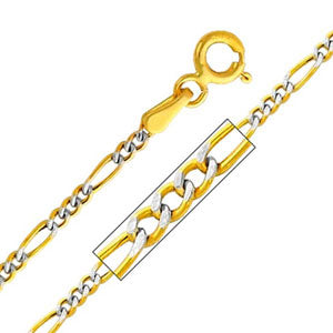 14K Yellow Gold White Pave 1.9mm Hollow Figaro 3+1 Chain Necklace
