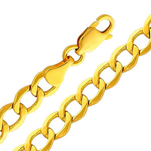 14K Yellow Gold 4.9mm Hollow Cuban Concave Curb Link Chain Necklace with Lobster Claw Clasp