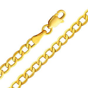 14K Yellow Gold 3.4mm Hollow Cuban Concave Curb Link Chain Necklace with Lobster Claw