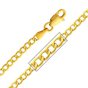 14K Yellow Gold 2.3mm Hollow Cuban Concave Curb Link Chain Necklace with Lobster Claw