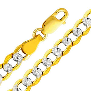14K Yellow Gold White Pave 4.9mm Hollow Cuban Concave Curb Link Chain Necklace