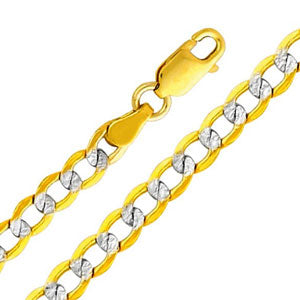 14K Yellow Gold White Pave 4.2mm Hollow Cuban Concave Curb Link Chain Necklace