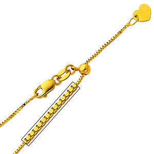 14K Yellow Gold 0.9mm Adjustable Box Link Chain Necklace (Length: 20