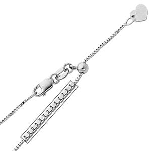 14K White Gold 0.9mm Adjustable Box Link Chain Necklace (Length: 20