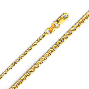 14K Yellow Gold 1.5mm Flat Open Wheat Chain Necklace with Lobster Claw Clasp