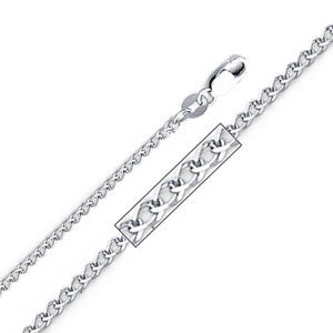 14K White Gold 1.3mm Flat Open Wheat Chain Necklace with Lobster Claw Clasp