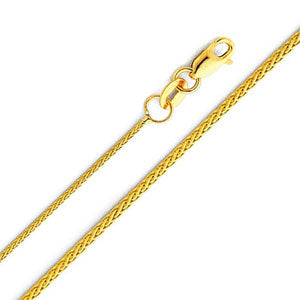14K Yellow Gold 1.1 mm Braided Wheat Chain Necklace with Lobster Claw