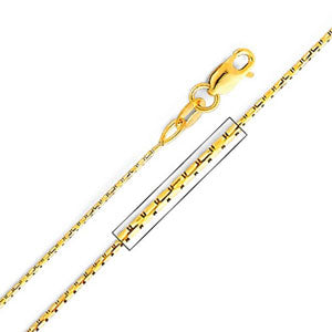 14K Yellow Gold 0.7mm Round Box Chain Necklace with Lobster Claw Clasp