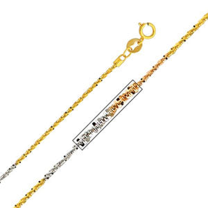 14K Tri-Color Gold 1.1mm Glitter Chain Necklace with Spring Ring Clasp