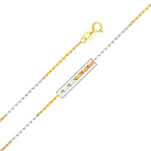 14K Tri-Color Gold 1mm Snail Link Chain Necklace (Length: 16