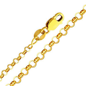 14K Yellow Gold 2.1mm Classic Rollo Cable Chain Necklace with Lobster Claw Clasp