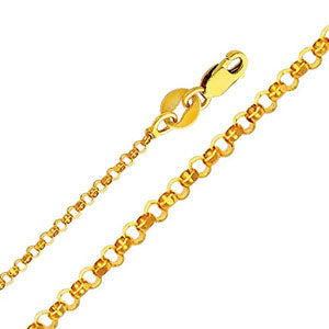 14K Yellow Gold 1.6mm Classic Rollo Cable Chain Necklace with Lobster Claw Clasp