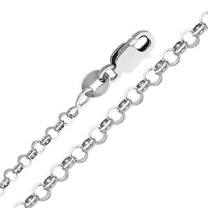14K White Gold 2.1mm Classic Rollo Cable Chain Necklace with Lobster Claw Clasp
