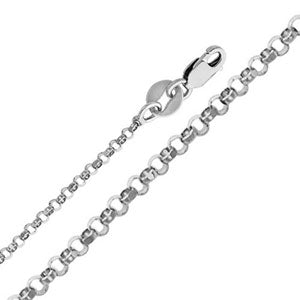 14K White Gold 1.6mm Classic Rollo Cable Chain Necklace with Lobster Claw Clasp
