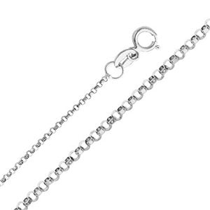 14K White Gold 1.2mm Classic Rollo Cable Chain Necklace with Spring Ring Clasp