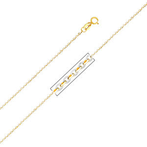14K Two Tone Gold 1.4mm Side Diamond Cut Rolo Cable Chain Necklace with Spring Ring Clasp