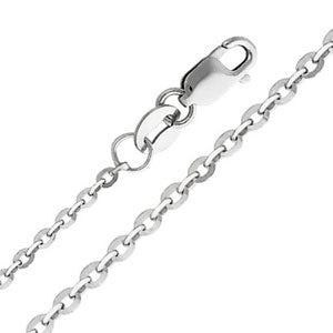 14K White Gold 1.6mm Side Diamond Cut Rolo Cable Chain Necklace with Lobster Claw