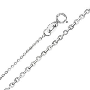 14K White White Gold 1.2mm Side Diamond Cut Rolo Cable Chain Necklace with Spring Ring