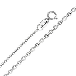 14K White Gold 0.9mm Side Diamond Cut Rolo Cable Chain Necklace with Spring Ring Clasp