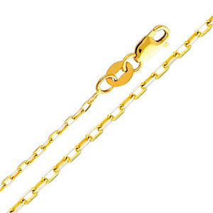 14K Yellow Gold 1.2mm Oval Angle Cut Rolo Cable Chain Necklace with Lobster Claw Clasp