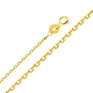 14K Yellow Gold 0.9mm Oval Angle Cut Rolo Cable Chain Necklace with Spring Ring Clasp