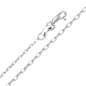 14K White Gold 1.1mm Oval Angle Cut Rolo Cable Chain Necklace with Spring Ring Clasp