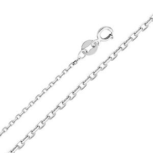 14K White Gold 0.9mm Oval Angle Cut Rolo Cable Chain Necklace with Spring Ring Clasp