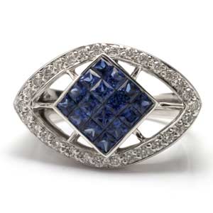 2.00 ctw Invisibly Sapphire Diamond 18k White Gold Gemstone Ring