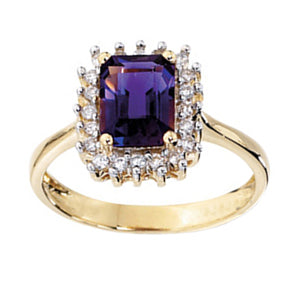 14k Yellow Gold  Amethyst  Diamond Ring