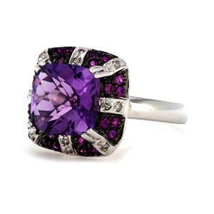 14k White Gold  Amethyst  Diamond & Pink Sapphire Ring
