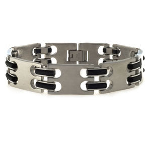 Stainless Steel Rubber Link Men's Bracelet 8.25 Inch14mm