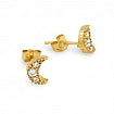 925 Sterling Silver Gold Plated Pave Cubic Zirconia Moon Post Earrings