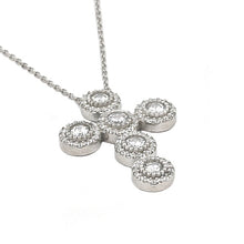 Load image into Gallery viewer, RHODIUM PLATED CZ ROUNDED CROSS NECKLACE 16&quot;+1&quot; ADJUSTABLE