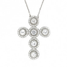 Load image into Gallery viewer, RHODIUM PLATED CZ ROUNDED CROSS NECKLACE 16&quot;+1&quot; ADJUSTABLE