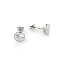 Load image into Gallery viewer, 6.5MM RHODIUM ROUND BEZEL SET CZ STUD EARRING