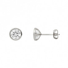 Load image into Gallery viewer, 6.5MM RHODIUM ROUND BEZEL SET CZ STUD EARRING