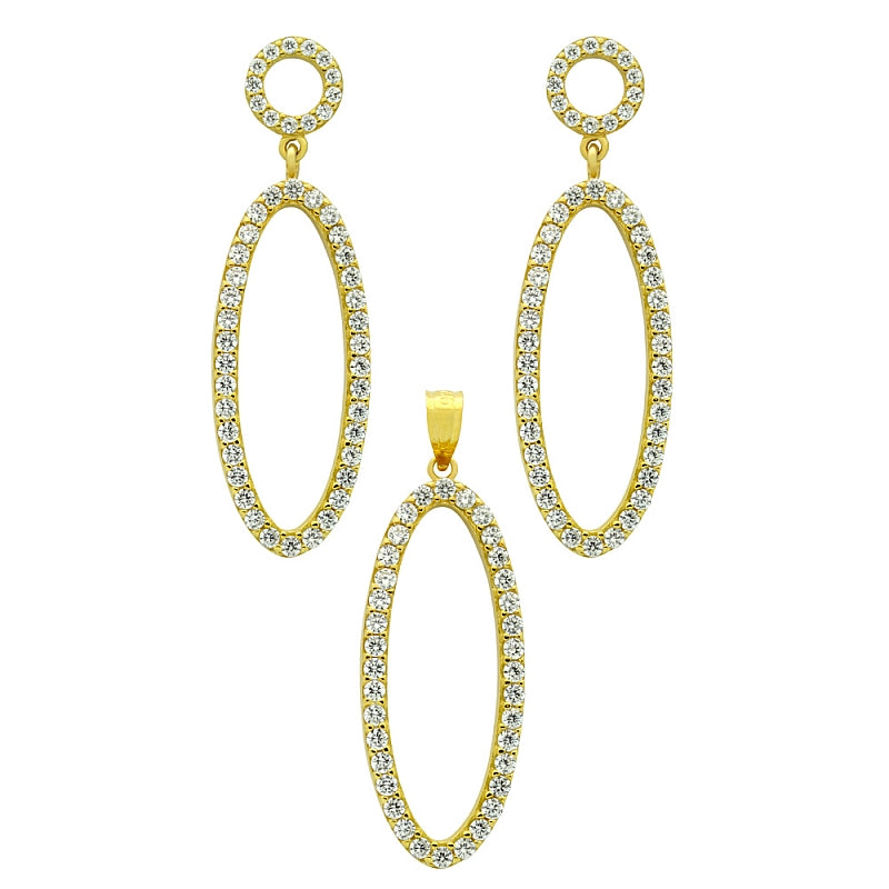 925 Sterling Silver Nickel Free Gold Plated Set: Oval Shaped Outline