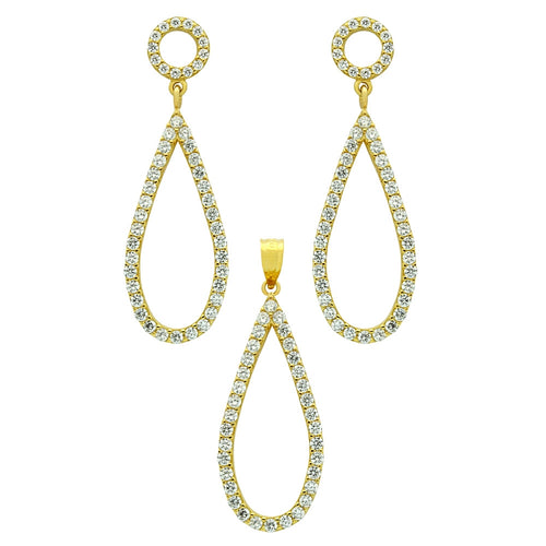 925 Sterling Silver Nickel Free Gold Plated Set: Drop Shaped Outline Cubic