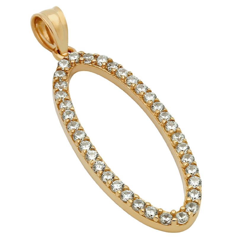 .925 Sterling Silver Nickel Free Rose Gold Plated Oval Outline Cubic Zirconia Pave Pendant
