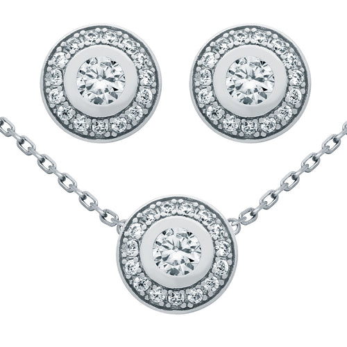 .925 Sterling Silver Nickel Free Rhodium Plated Set: Elegant Round Cubic Zirconia Earrings