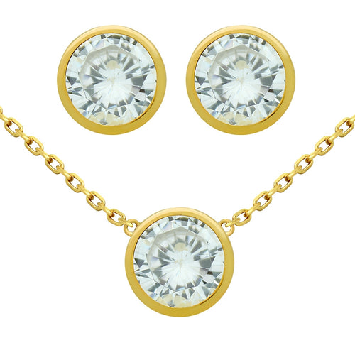 925 Sterling Silver Nickel Free Gold Plated Set: 7.5mm Round Bezel Set Cubic