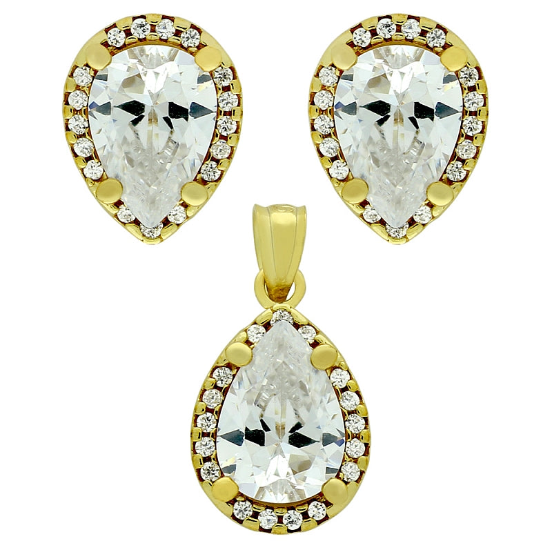 925 Sterling Silver Nickel Free Gold Plated Set: 7X10mm Pear Shape Cub