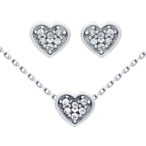 .925 Sterling Silver Nickel Free Rhodium Plated Set: Heart Shaped Cubic Zirconia Cluster