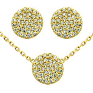 925 Sterling Silver Nickel Free Gold Plated Set: 9mm Disk Cubic Zirconia Pave