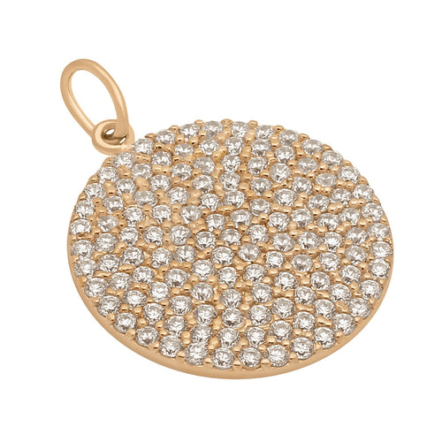 .925 Sterling Silver Nickel Free Rose Gold Plated 21mm Large Cubic Zirconia Disk Pendant