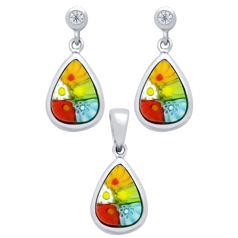 .925 Sterling Silver Nickel Free Millefiori Set: Multi-Colith Cubic