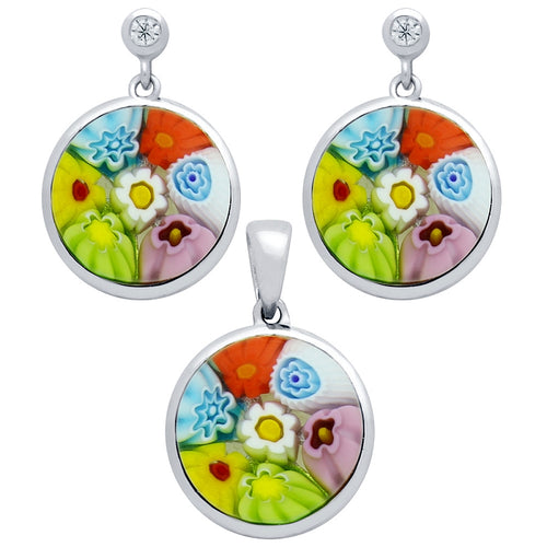 925 Sterling Silver Nickel Free Millefiori Set: Multi-Color 12mm